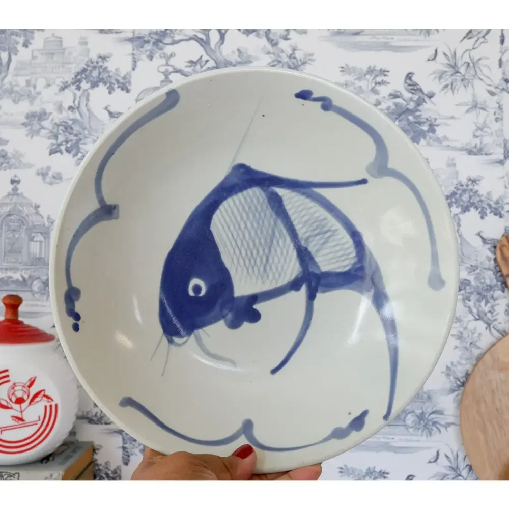 VTG Blue White Koi Fish Bowl 9